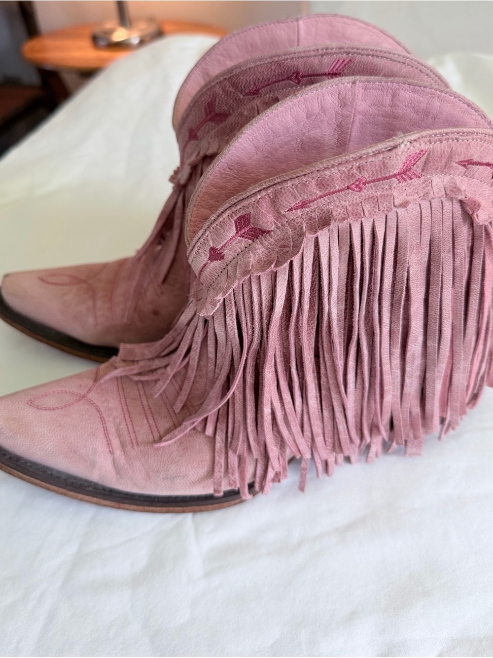 Junk Gypsy Lane Spitfire Pink Leather Fringe Western Cowboy Booties Rodeo
